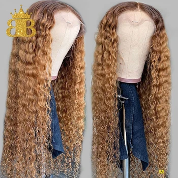 

T4/27 Ombre Color Lace Front Human Hair Wigs Bleached Knots 13x4 Curly Brazilian Remy Hair Lace Wig 130Density Medium Ratio
