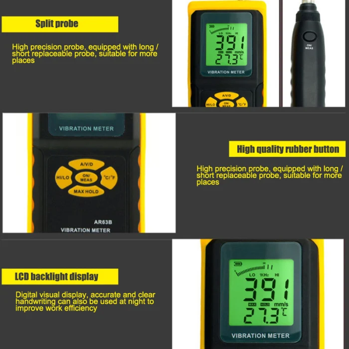 Digital Vibration Meter Analyzer Handheld Vibrometer Vibration Test Tool Meter AR63B PUO88