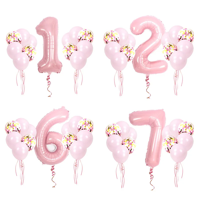 Вечерние воздушные шары из фольги с изображением единорога, гелий, розовый латексный шар принцессы с номером 1. Украшения для дня рождения Детские балоны
