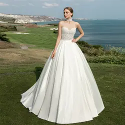 Лучшие французские атласные свадебные платья Robe De Mariee 2020 Милая Шея прозрачные Простые платья размера плюс Vestido Casamento
