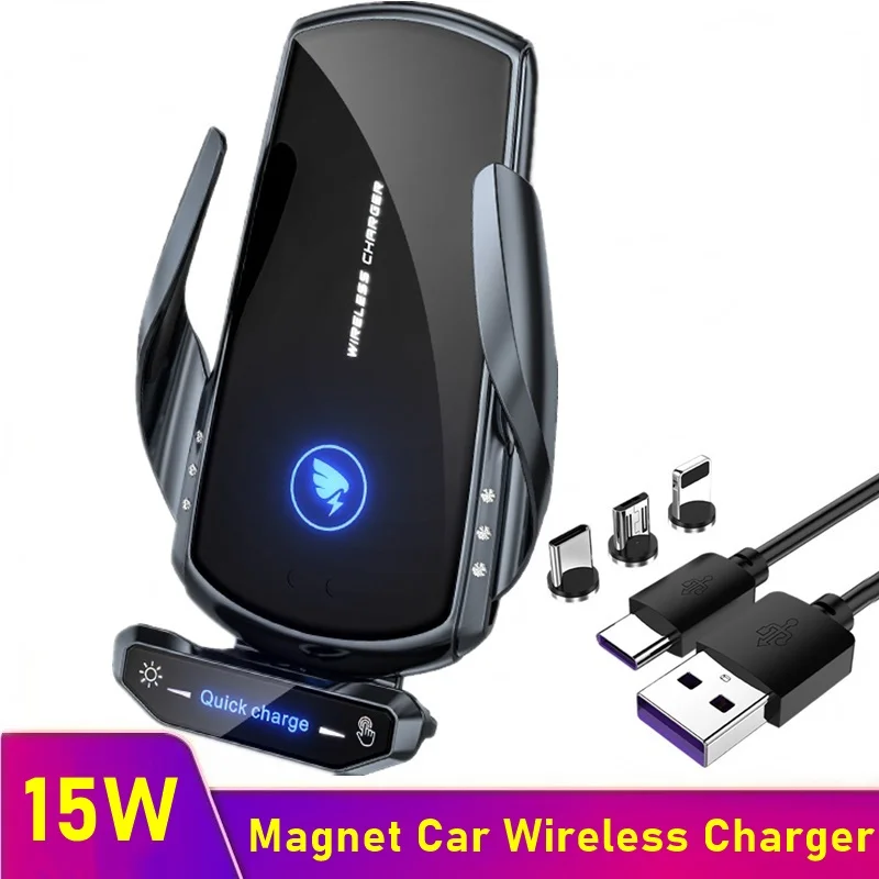 Tongdaytech-cargador inalámbrico para coche, soporte magnético rápido de 15W para iPhone 6, 7, 8, XS, 11, 12 Pro Max, Samsung S21, S20