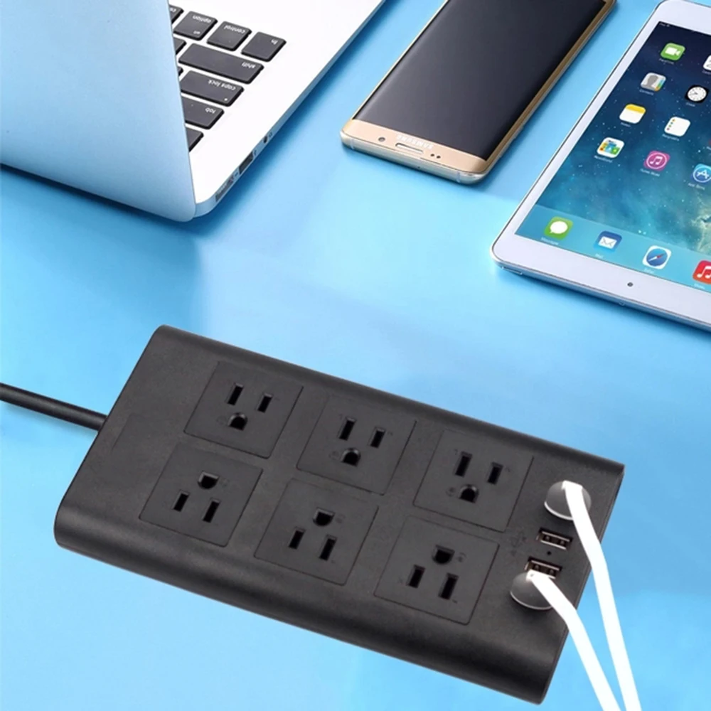 Мощность Полосы США электрическая штепсельная розетка с USB удлинитель розетка для настольных компьютеров 10A защита от перегрузки 2 м удлинитель Черный