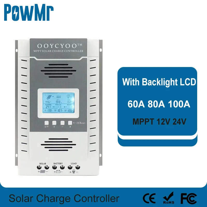 MPPT 100A  80A 60A Solar Charger Controller 12V 24v Auto Battery Charger Max 100V Solar Panel Input with Backlight LCD 0 Layer