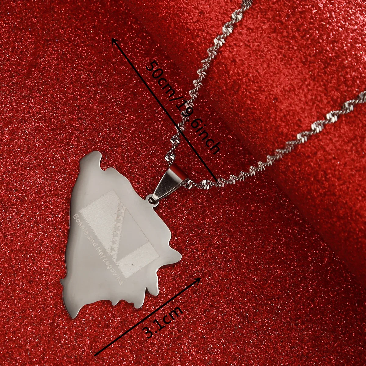 Trendy Silver Color Stainless Steel Bosnia & Herzegovina Map Pendants Necklace For Women Men Girls Fashion Jewelry Accessories 2