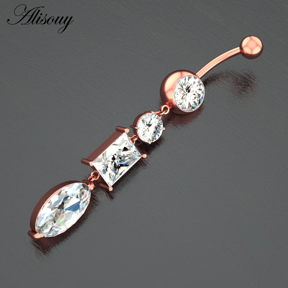 Flower Heart Dangled Belly Navel Piercing Button Ring 14G Stainless Steel CZ Crystal Opal Ombligo Woman Body Jewelry 1pc piercing jewelry body piercing jewelry body jewelry belly button piercings