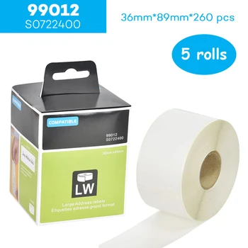 

CIDY 5 rolls Compatible for Dymo 99012 Label 36*89mm 260Pcs/Roll Compatible for LabelWriter 400 450 450Turbo Printer SLP 440 450