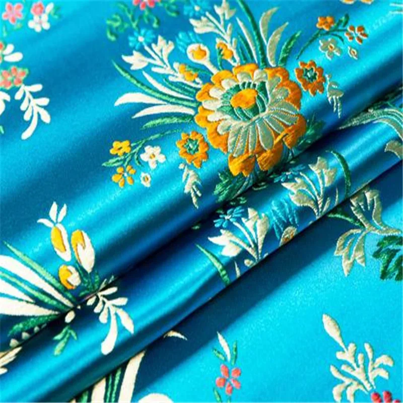 6 blue Жаккардовая полиэфирная ткань, парча, китайское цветение, краб-яблоко, дизайн, цветочный узор, ткань для роскошной женской одежды - Цвет: 6 blue