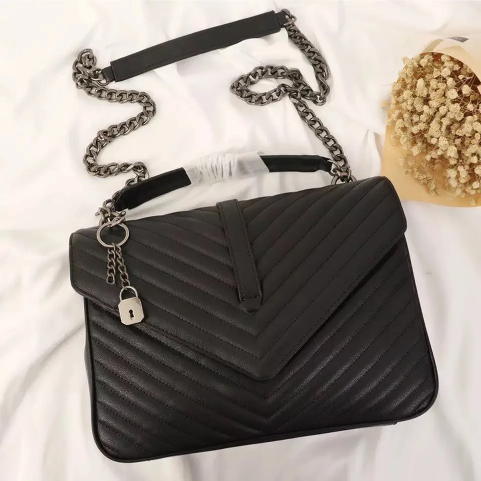 

Women genuine Leather handbag 32CM luxury Designer GUROVI messenger bag Female Black chain shoulder bag Lady Crossbody Bag