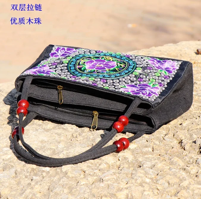 New Fashion Embroidery Women Small handbags National Floral Embroidered Lady Top-handle bags Single-layer Beading Falp Carrier