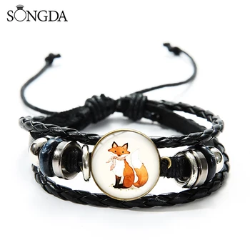 

SONGDA Lovely Fox Crystal Glass Charm Bracelet Fashion Cartoon Animal Multilayer Leather Bracelet Baby Girls Boys Christmas Gift