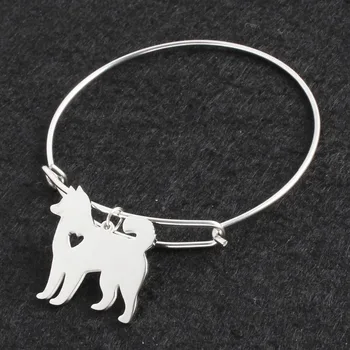 

No Fade Silver Color Akita DIY Openning Bracelet Bangle Femme Pulseras Mujer Pet/Dog Bracelets & Bangles for Women/Men Jewelry