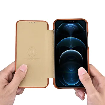 

Ike for iPhone 12/Pro Leather Flip Case Apple Retro Left and Right Flip Phone Case