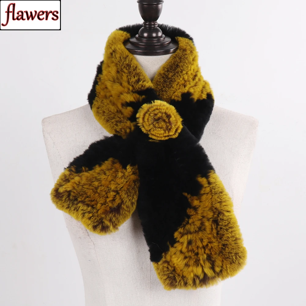 

New Arrival Knit Winter Lady Natural Rex Rabbit Fur Scarf Women Warm Real Rex Rabbit Fur Neckerchief Fashion Real Fur Scarves