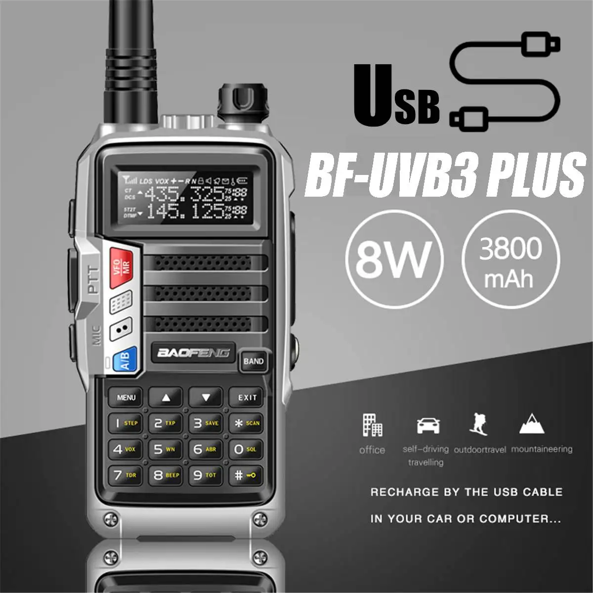 

EU Plug BaoFeng UV-B3 Plus Walkie Talkie VHF UHF 128 Channels Two Way Radio CB Funk-Transceiver 8W 10km Long Range 2019 New