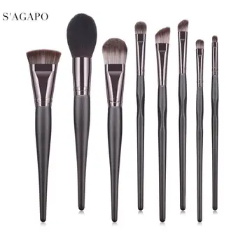 

S'AGAPO 8PCS Makeup Brushes Set Tools Professional Honey Loose Powder Foundation BB Cream Blush Concealer Lip beauty Makeup tool