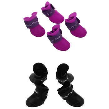 

HOT-8x Black/Purple M, Pet Shoes Booties Rubber Dog Waterproof Rain Boots