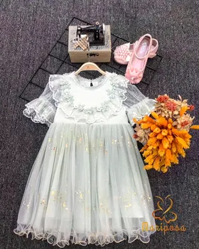 

6510 Flower Embroidery Ruffles Princess Baby Girl Dress 2020 New Summer Party Wedding Kid Dress For Girl Wholesale Child Clothes