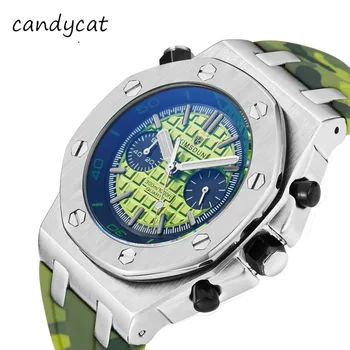 

CandyCat Business Watch Men's Two Eyes Three Dial Clock Silicone Camouflage Strap Sports Waterproof Mechanical Quartz Watch