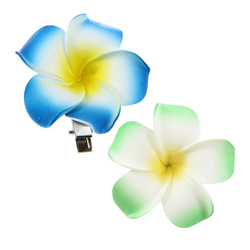 

AUAU-2 Pcs Women Girls Hair Clip : 1 Pcs Plumeria Flower Foam Hair Clip Blue & 1 Pcs Hair Clip with Foam Frangipani Green