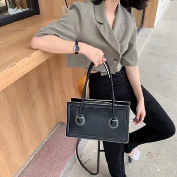 

Coated Cowhide Leather Bag Solid Color Single Shoulder Bag Women's Large Capacity Small square bag Fashion Women Zipper Tote