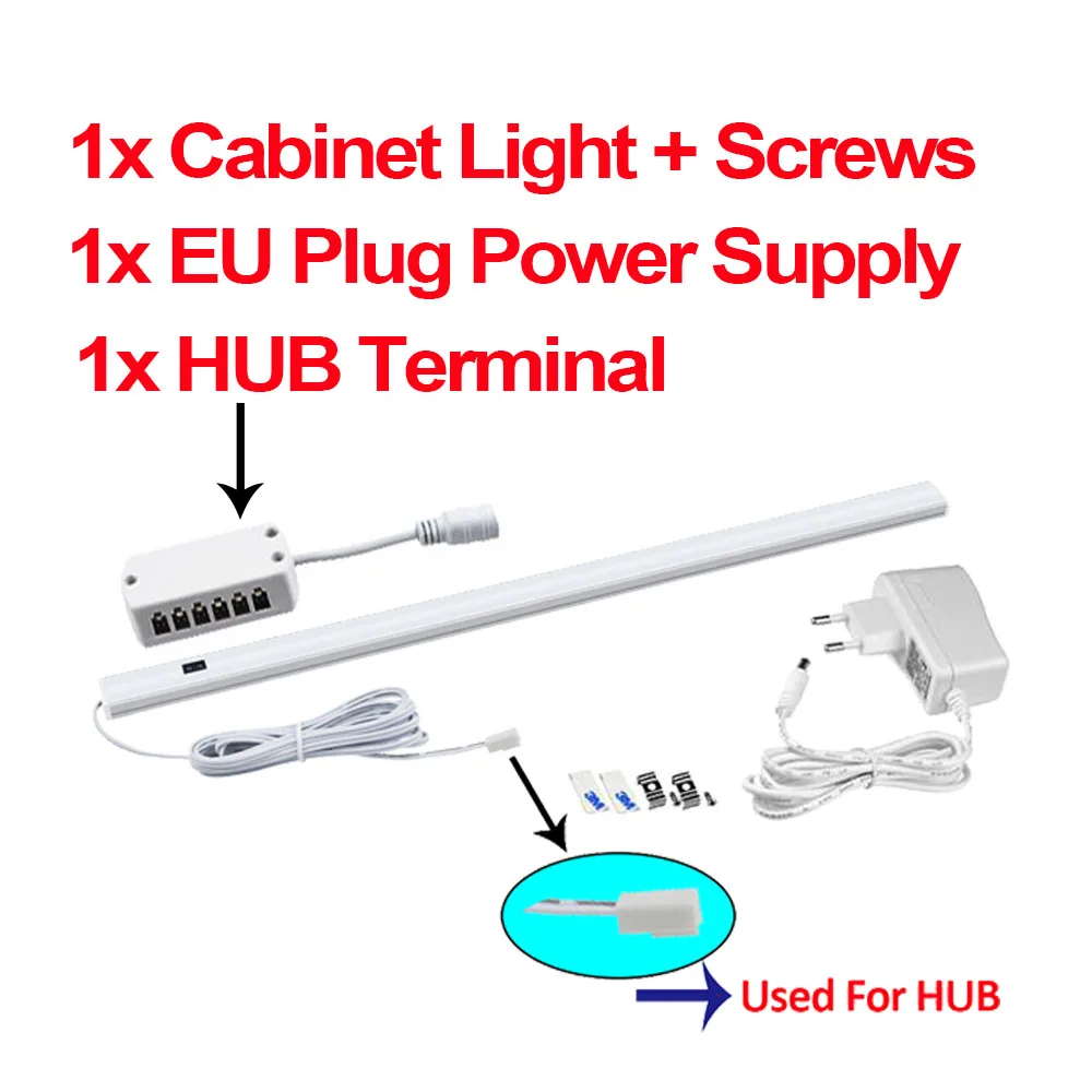 Ручная развертка светодиодный индикатор переключателя под кабинет Кухня свет гардеробный шкаф в спальню Ночной светильник 30/40/50 см домашний экран для помещений огни - Цвет: With 1 HUB 1EU Plug