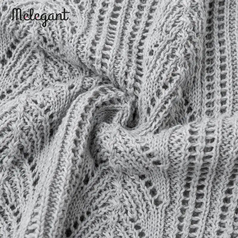 Melegant Knitted Sweaters 2019 Fashion Hollow Out Crochet Pullovers Women Autumn Winter Female Ruffles Long Sleeve Jumpers Tops