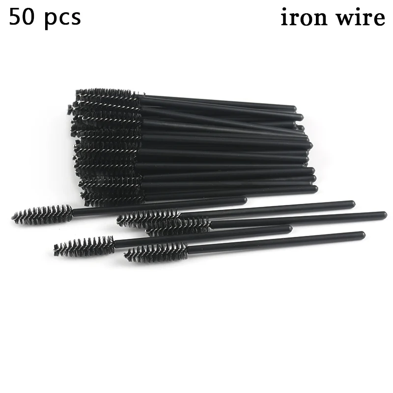 02 iron wire 50pcs NEW Eyelash Extender Disposable Eyebrow Brush Separate Tube Design Charming Diamond Bottom Mascara Stick Applicator - Handle Color: 02 iron wire 50pcs