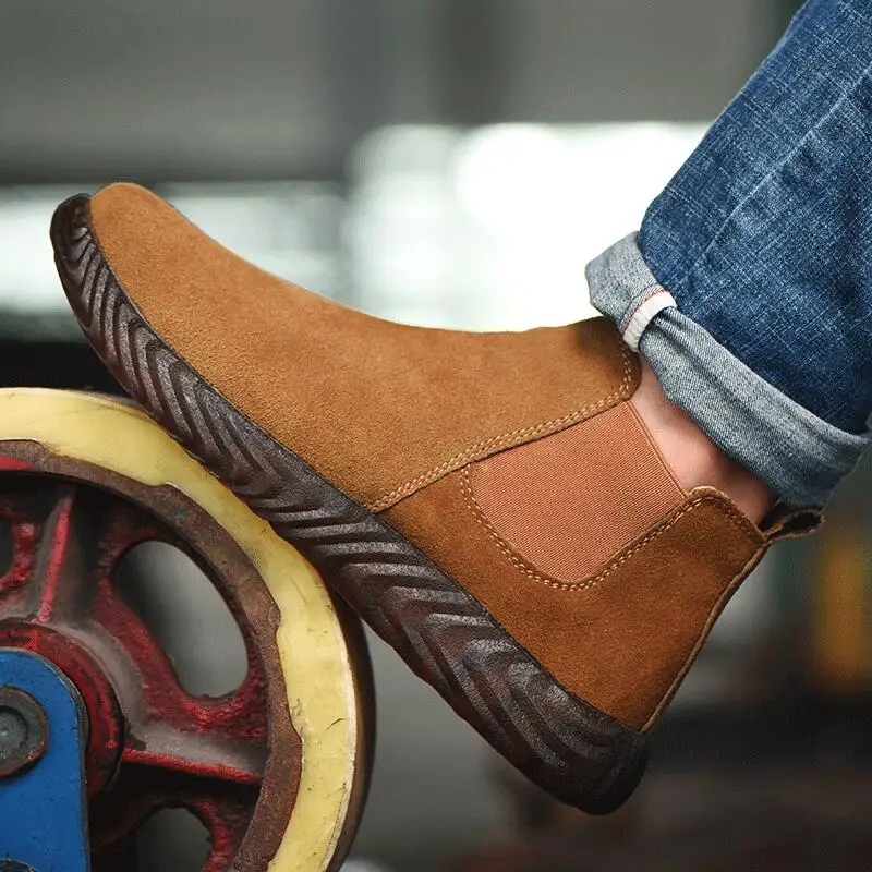 Мужские ботинки «Челси» большого размера; рабочие ботинки со стальным носком; обувь из мягкой кожи; обувь для сварки; обувь для строительства; рабочие ботильоны для обеспечения безопасности