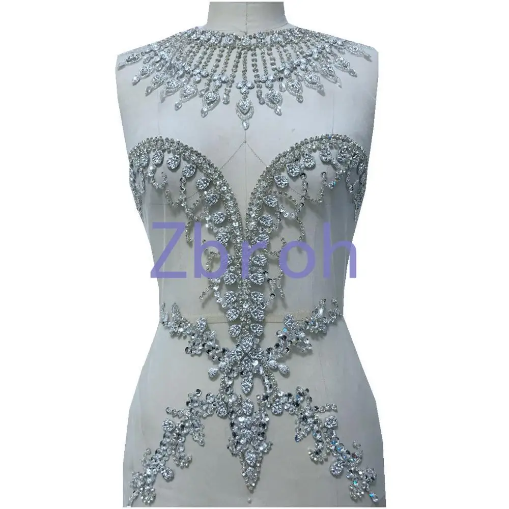 Handmade silver rhinestones applique patches trim sew on resin stones wedding dress accessory | Дом и сад