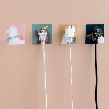 

10PCS Multifunctional Wall Type Seamless Plug Power Cord Storage Hook Sticky Fixing Frame Free-punch Household Duck Bear Shape