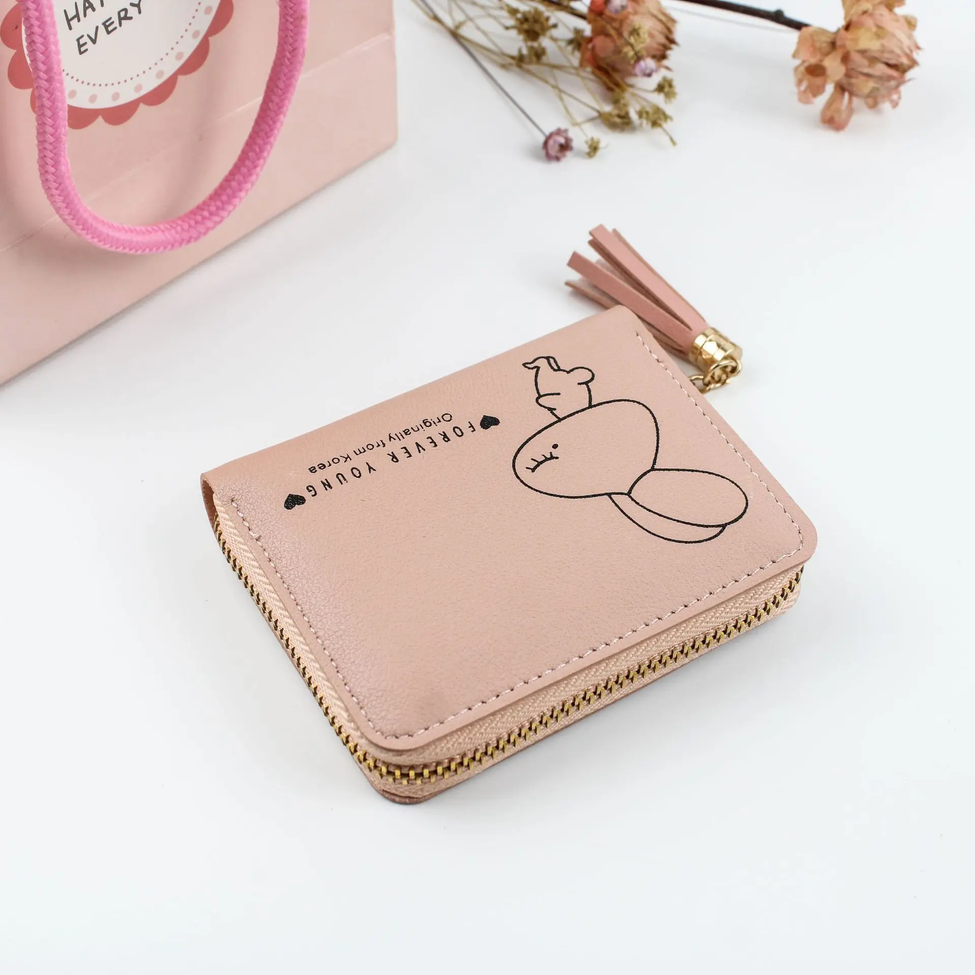 

New Style Korean-style Women's Zip Coin Purse Cute Cartoon Students Wallet Hipster Tassels Mini Bag