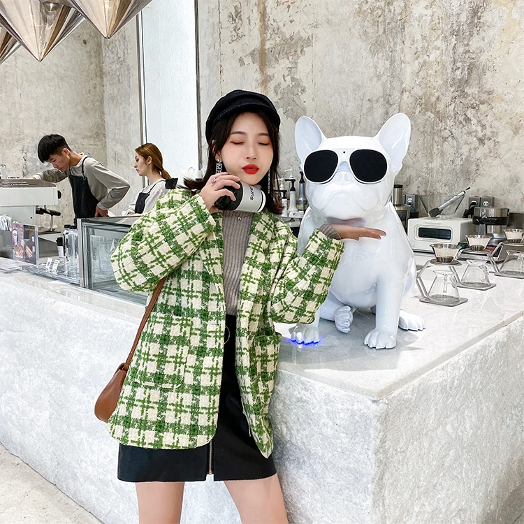Dongdaemun корейский стиль стиль твидовая изящная короткая высота шерстяная куртка пальто Женская мода
