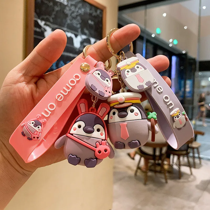 

Penguin Cartoon Keychain Cute Positive Energy Creative Car Key Chain Cool Bag Pendant Kids Gift Boy Girl Keyring