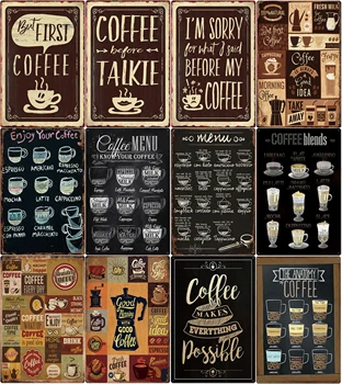 

Coffee menu vintage cafe tin sign retro metal plate painting classical iron picture wall decoration for coffee shop
