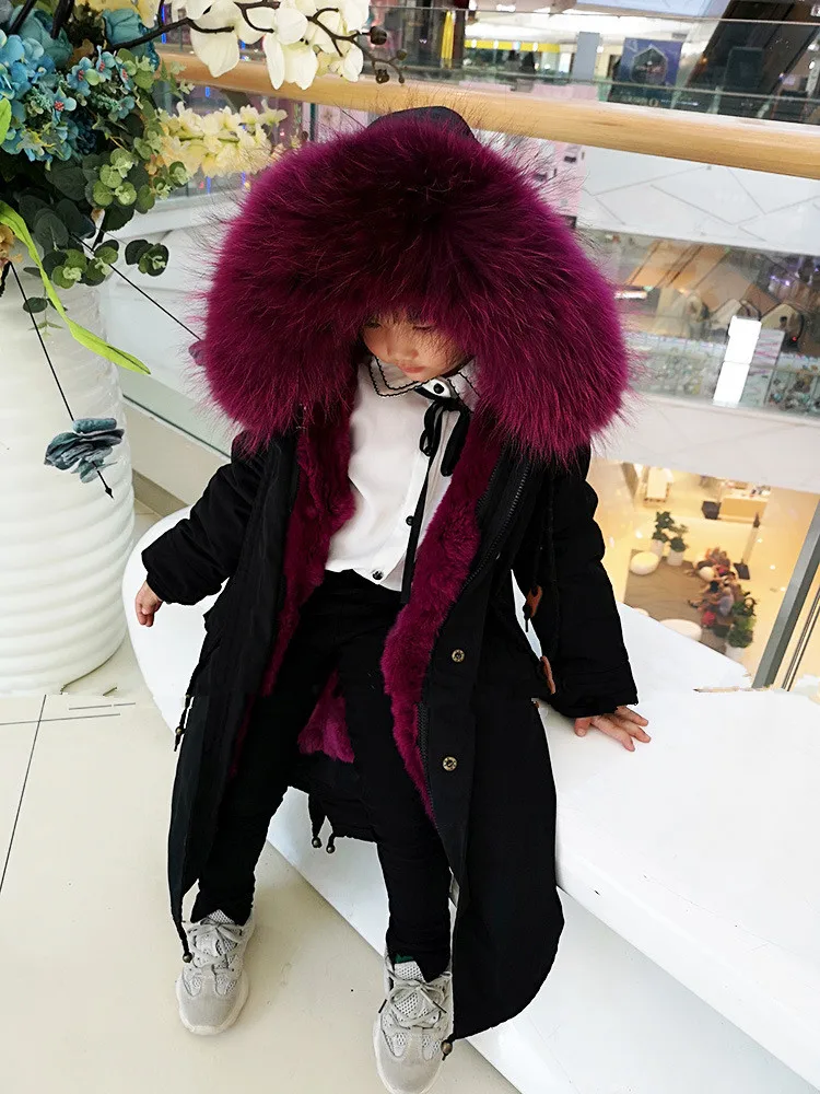 X-Long Plus Size 3-14 Year Children Coat Natural raccoon dog Fur Collar Outerwear Thicker Warm Parka Modis Kids Jacket Y2212