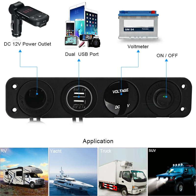 1 шт. двойное USB Автомобильное зарядное устройство прикуриватель переключатель вольтметра 4 отверстия и 1 шт. 4 отверстия двойное USB Автомобильное зарядное устройство вольтметр Cigare