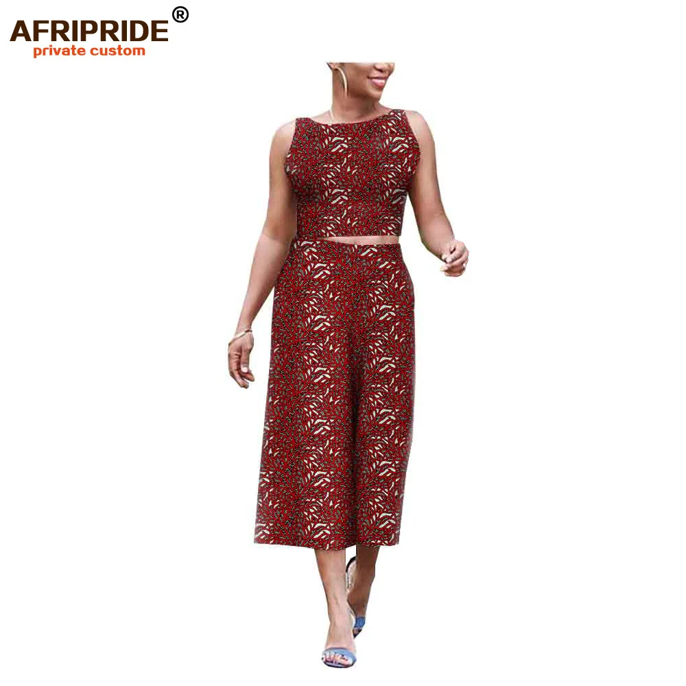 Afripride africa ankara брюки с принтом костюм для женщин короткий топ на бретелях+ длина до середины икры широкие брюки женский хлопковый костюм A1926008 - Цвет: 503J
