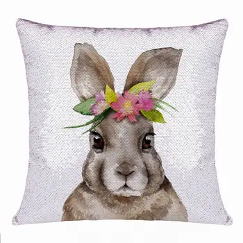 

DIY Mermaid Sequin Cushion Cover Bunny Home Office Decor Sofa Home Decorative Color Changing Pillowcase Rabbit Throw Pillowcase