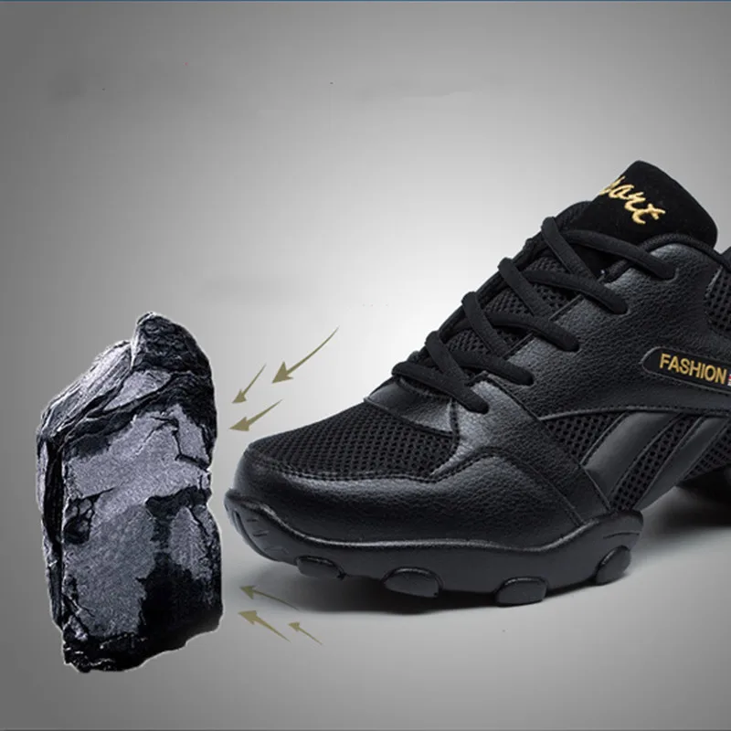 Dance Shoes Man Ladies Modern Soft Outsole Jazz Sneakers Leather Mesh Breathable Lightweight Female Dancing Fitness Shoes Sport 3