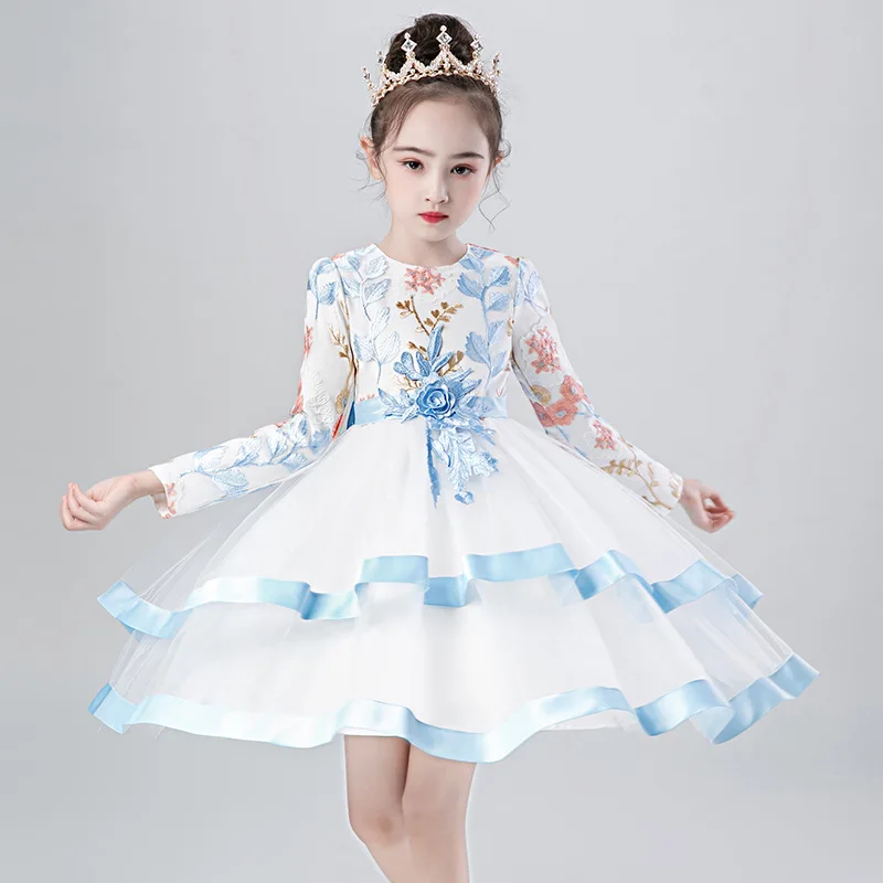 Нарядное платье для девочек; нарядное зимнее платье принцессы для маленьких девочек; костюм для выступлений для малышей; платье с вышивкой и длинными рукавами для дня рождения