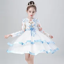 Нарядное платье для девочек; нарядное зимнее платье принцессы для маленьких девочек; костюм для выступлений для малышей; платье с вышивкой и длинными рукавами для дня рождения