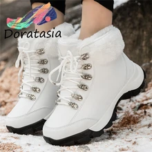 DORATASIA/Новинка; модные зимние теплые кроссовки; женские ботиночки на шнуровке; Зимние ботильоны на меху; ; женская обувь на танкетке