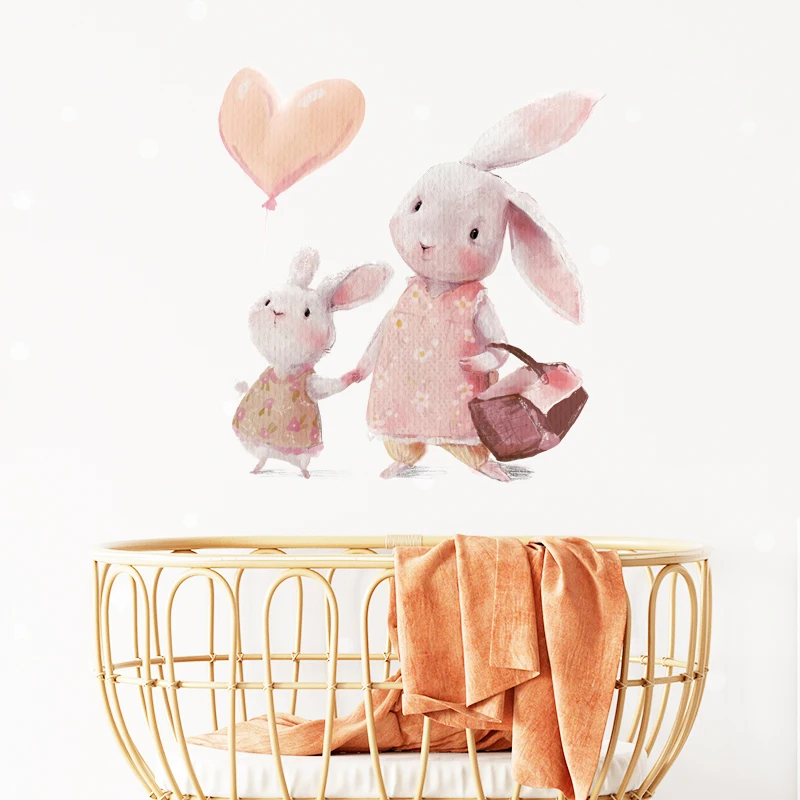 New Style Bunny Happy Family Wall Stickers for Kids Room Baby Nursery Room Wall Decals Home Decor Removable Decor Living Room