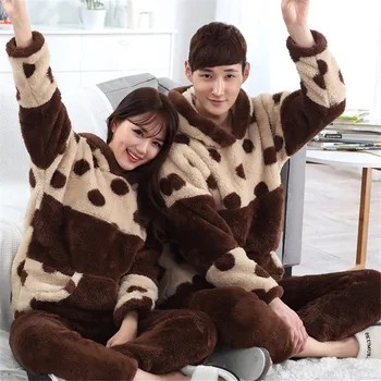 

Winter Pijama De Polka Dot Thick Pyjamas Set Warm Pajamas Set Brown Pyjama Flannel Pijamas Mujer Pijama Feminino Pigiama