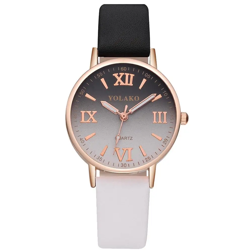 

New Fashion Women Roman Numbers Two-color Block Dial Faux Leather Band Analog Quartz Watch Gift