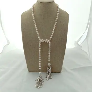 

Pearl Long Necklace White Pearl Tassel Necklace 39'' 11mm white pearl
