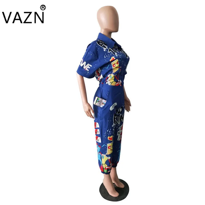 VAZN 2108 Специальный стиль Брендовые повседневные Модные женские длинные Комбинезоны с буквенным принтом с коротким рукавом Осенний свободный высокий уличный комбинезон LD8103