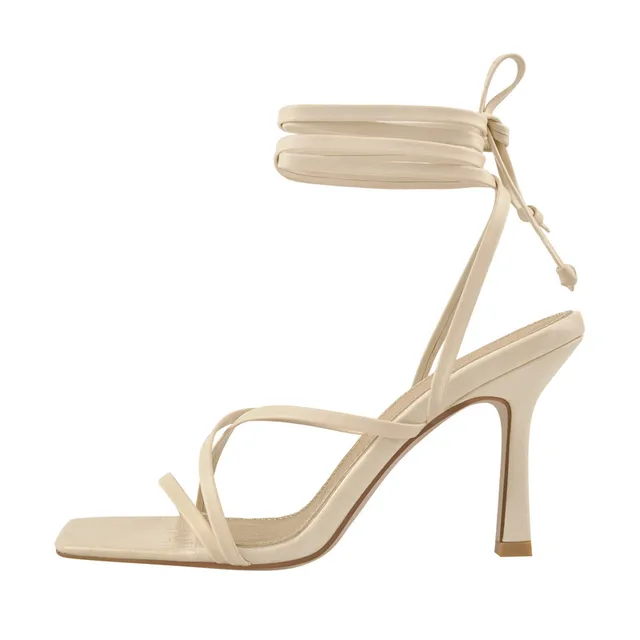 Onlymaker Women's Square Toe Black Beige Strap Stiletto Fashion Big Size Sandals CD210319B