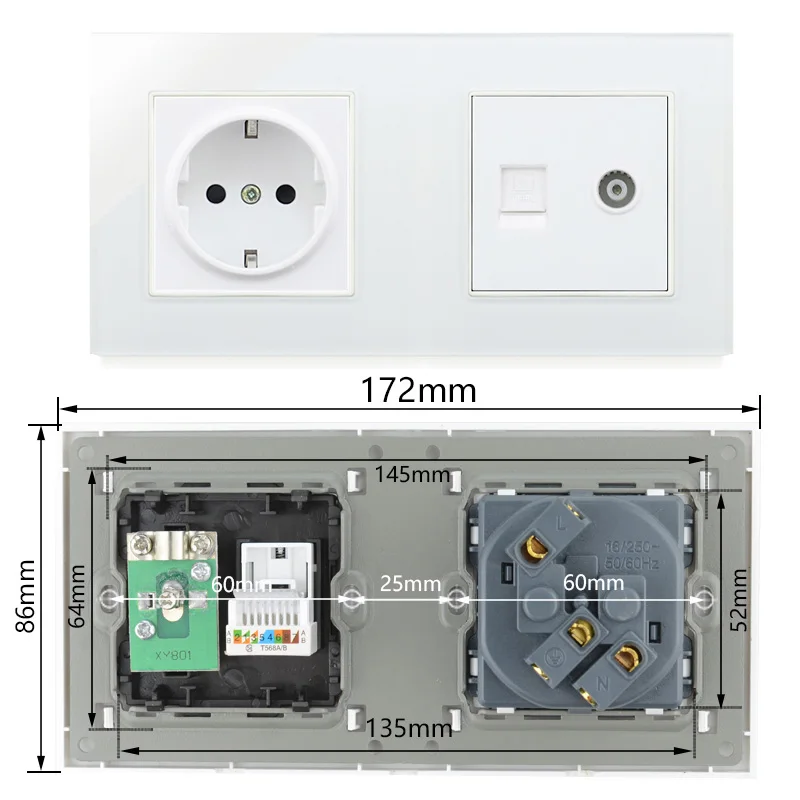 Tomada RJ45 Computador TV PC Porta Dupla