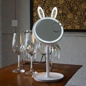 

Double Sided LED Light Makeup Mirror Adjustable Brightness Touch Screen Rabbit Ears Shape Desktop Makeup Mirror USB Rechargeable